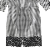 DEFENSE UNIE Womens Black & White Houndstooth Shift Polyester Blend 3/4 Sleeve
