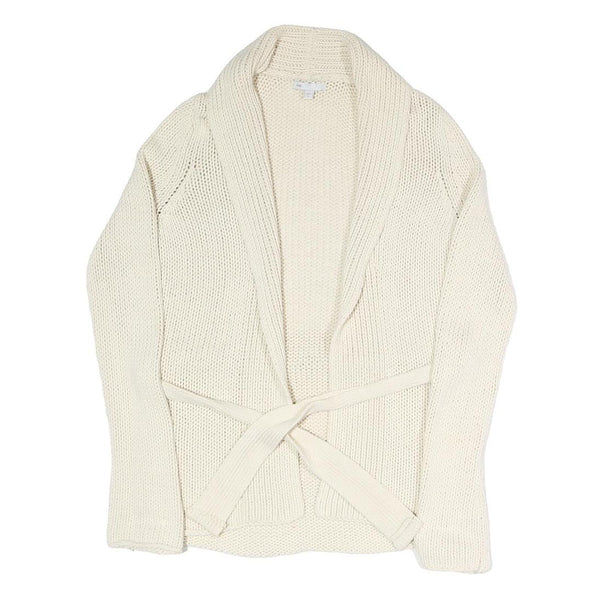GAP Womens Cream Plain Chunky Knit Shawl Collar Cardigan S Belted Stylish