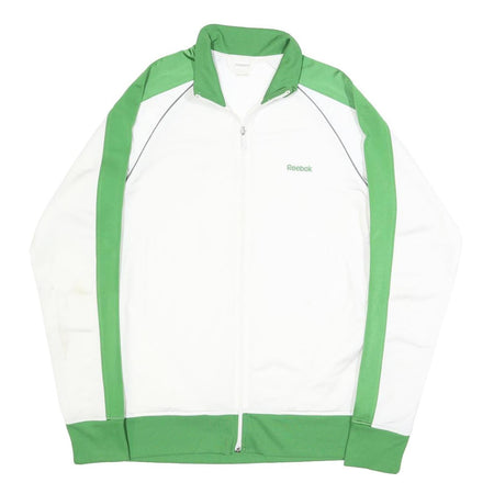 REEBOK Mens White & Green Track Jacket M Polyester Zip Casual Sportswear