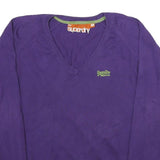 SUPERDRY Mens Purple Plain V-Neck Basic Knit Jumper M Casual Cotton Comfort