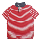TOMMY HILFIGER Mens Red & White Striped Short Sleeve Polo Shirt S Classic Cotton