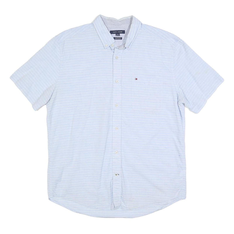 TOMMY HILFIGER Mens Light Blue Stripe Shirt L Cotton Button-Down Casual
