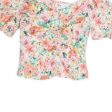 ZARA Womens White & Pink Floral Printed Bardot Top Short Sleeve XS