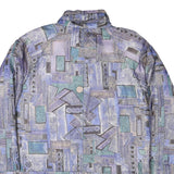 Womens Blue Button Polyester Blend Geometric Pattern Jacket XL Stylish Casual