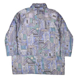 Womens Blue Button Polyester Blend Geometric Pattern Jacket XL Stylish Casual