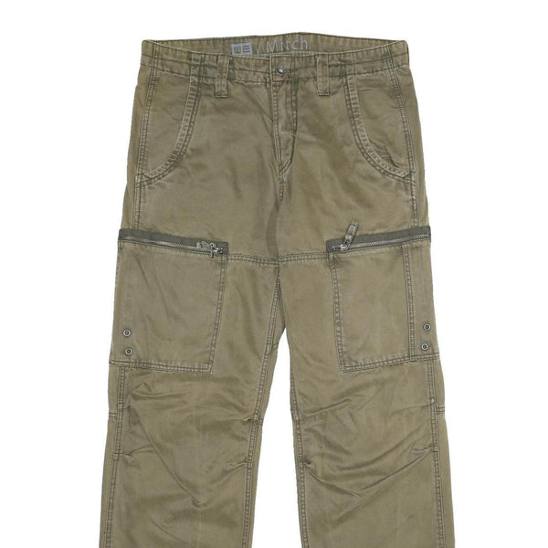 FUNDAMENTALS Mens Cotton Khaki Regular Fit Straight Leg Trousers W32 L34 Zip