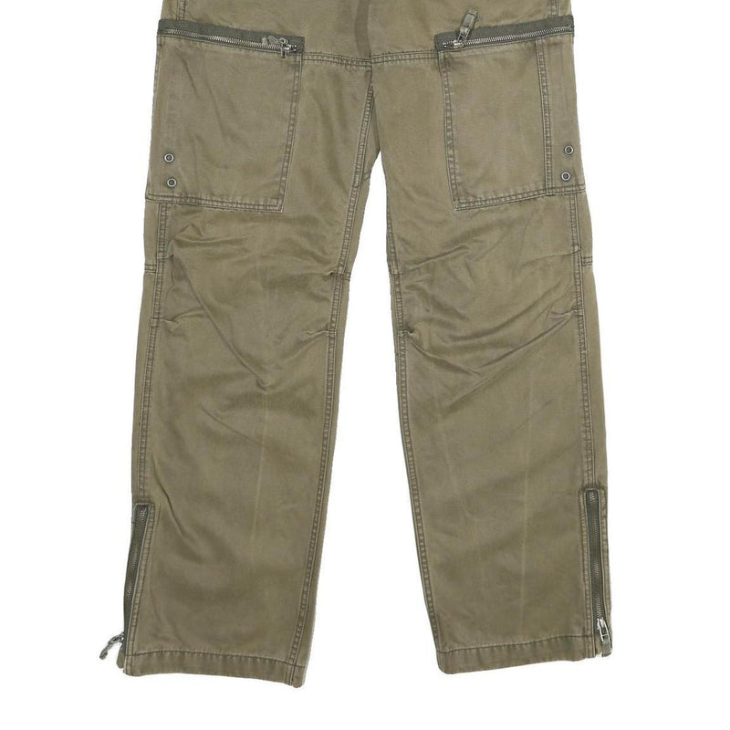 FUNDAMENTALS Mens Cotton Khaki Regular Fit Straight Leg Trousers W32 L34 Zip