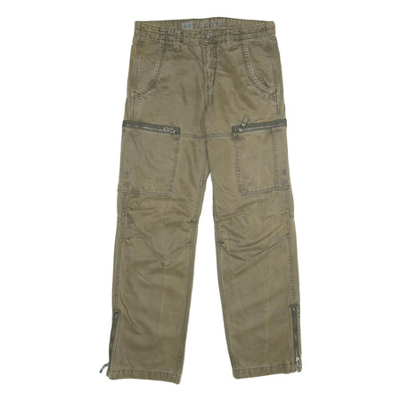 FUNDAMENTALS Mens Cotton Khaki Regular Fit Straight Leg Trousers W32 L34 Zip