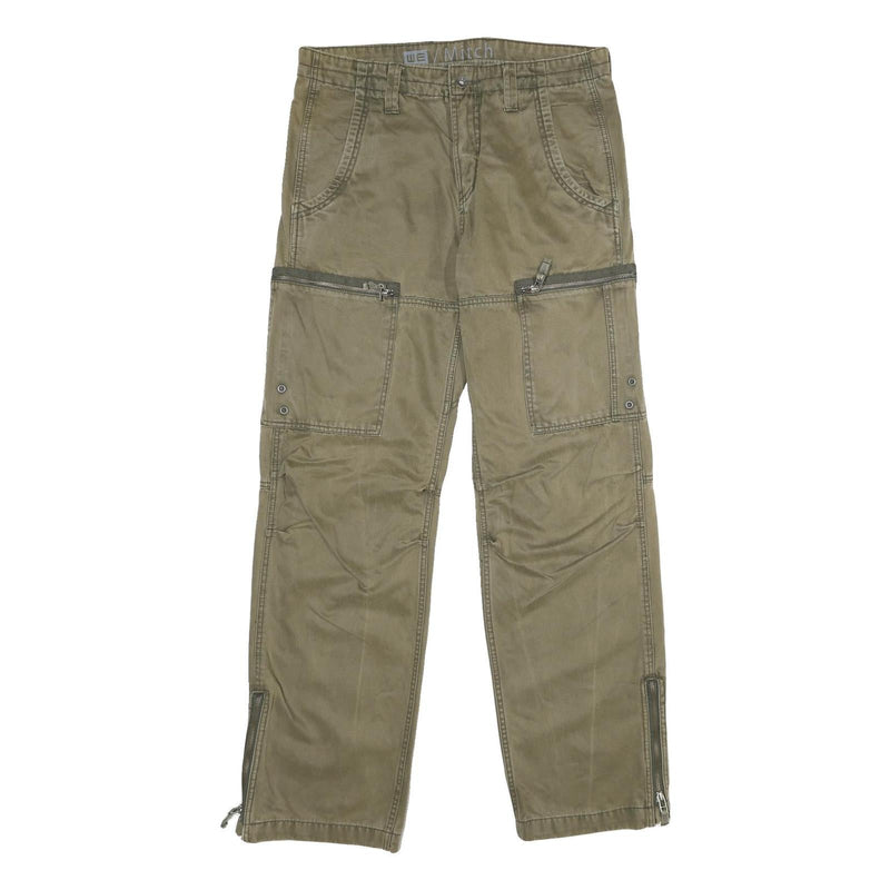 FUNDAMENTALS Mens Cotton Khaki Regular Fit Straight Leg Trousers W32 L34 Zip