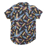 FREE PLANET Mens Black Cotton Blend Feather Print Shirt S Summer Holiday Beach