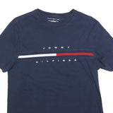 TOMMY HILFIGER Mens Blue Navy T-Shirt M Short Sleeve Crew Neck Cotton Blend Logo