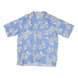 BOBBY CHAN Mens Blue Floral Silk Shirt L Relaxed Fit Summer Casual Beachwear