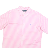 RALPH LAUREN Mens Pink & White Striped Shirt XXS Button-Down Short Sleeve Cotton