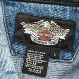 Harley Davidson Graphic Denim Jacket - Large Blue Cotton