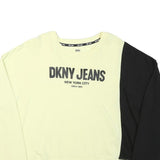 DKNY Womens Cream & Black Sweatshirt Crew Neck L Cotton Blend Pullover