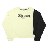 DKNY Womens Cream & Black Sweatshirt Crew Neck L Cotton Blend Pullover