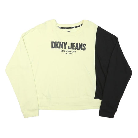 DKNY Womens Cream & Black Sweatshirt Crew Neck L Cotton Blend Pullover