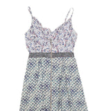 RONALD MOURET Womens White & Blue Sleeveless Fit & Flare Polyester Blend Dress