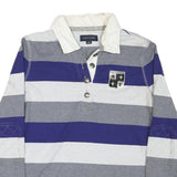 TOMMY HILFIGER Womens Blue Grey & White Striped Long Sleeve Polo Shirt M Cotton