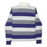 TOMMY HILFIGER Womens Blue Grey & White Striped Long Sleeve Polo Shirt M Cotton