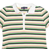 TOMMY HILFIGER Womens White & Green Striped Short Sleeve Polo Shirt M Cotton