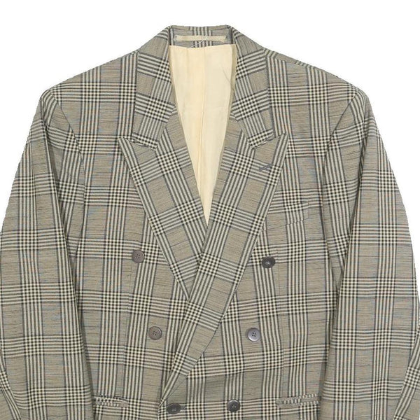 MODE Mens Beige Check Tailored Wool Blend Jacket M Classic Button Closure