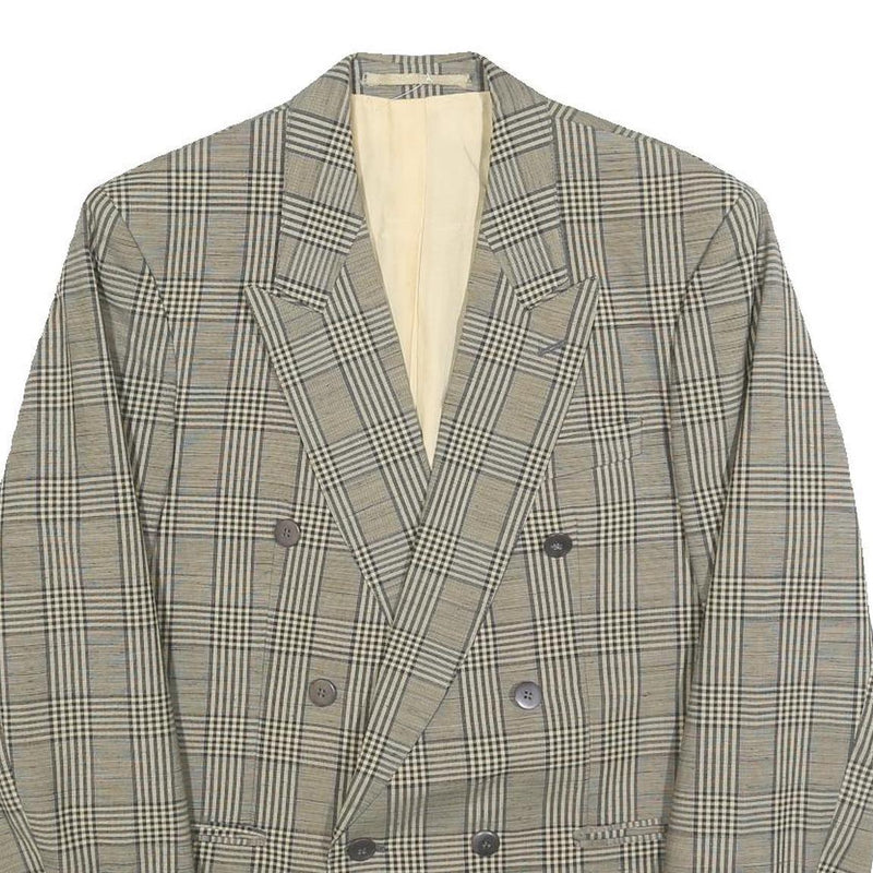 MODE Mens Beige Check Tailored Wool Blend Jacket M Classic Button Closure