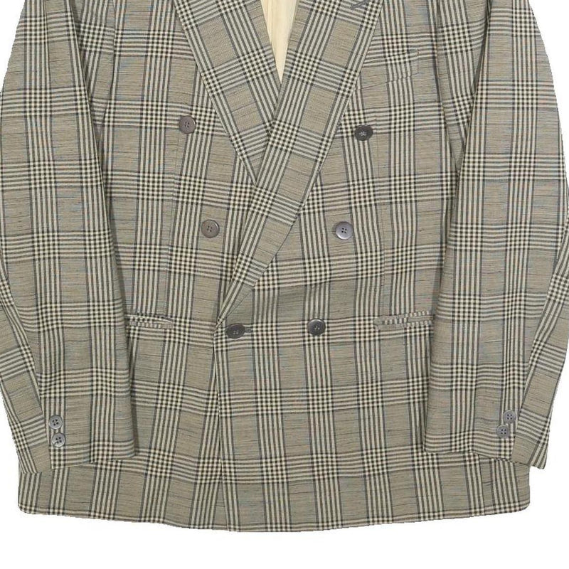 MODE Mens Beige Check Tailored Wool Blend Jacket M Classic Button Closure
