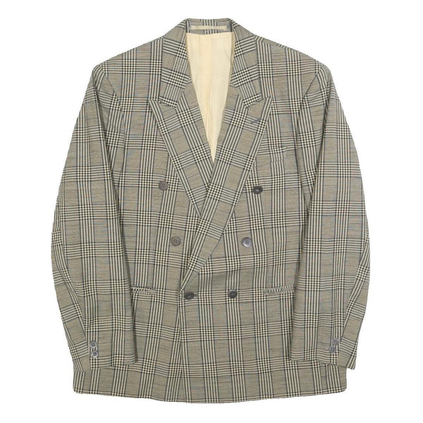 MODE Mens Beige Check Tailored Wool Blend Jacket M Classic Button Closure