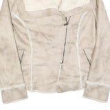 GUESS Womens Beige Faux Suede Jacket L Polyester Zip Fastening Stylish Warm