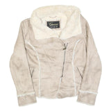 GUESS Womens Beige Faux Suede Jacket L Polyester Zip Fastening Stylish Warm