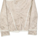 GUESS Womens Beige Faux Suede Jacket L Polyester Zip Fastening Stylish Warm