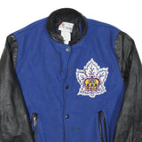 CANADA Mens Blue & Black Wool Blend Button Jacket L Leather Sleeves Varsity