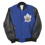 CANADA Mens Blue & Black Wool Blend Button Jacket L Leather Sleeves Varsity