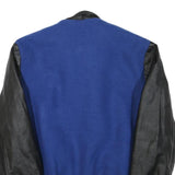 CANADA Mens Blue & Black Wool Blend Button Jacket L Leather Sleeves Varsity