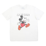 DISNEY Mens White Mickey Mouse Graphic T-Shirt M Short Sleeve Crew Neck