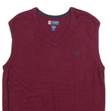 CHAPS Mens Maroon Plain V-Neck Basic Knit L Cotton Sleeveless Jumper Vest
