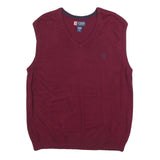 CHAPS Mens Maroon Plain V-Neck Basic Knit L Cotton Sleeveless Jumper Vest