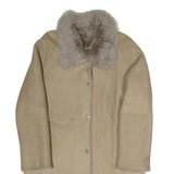 Womens Beige Faux Shearling Button Jacket S Polyester Blend Warm Stylish