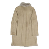 Womens Beige Faux Shearling Button Jacket S Polyester Blend Warm Stylish