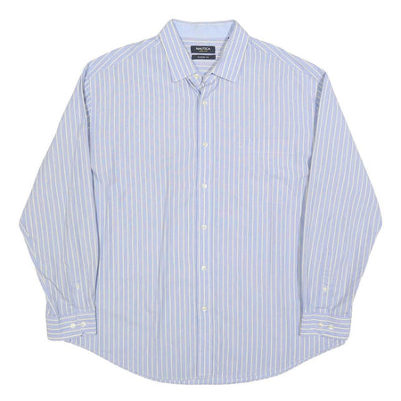 NAUTICA Mens Blue & White Stripe Classic Fit Shirt XL Cotton Blend Casual Formal