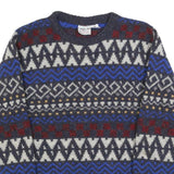 GIORGIO Womens Blue & Red Patterned Wool Jumper Crew Neck Cable Knit M Stylish