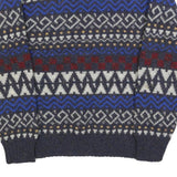 GIORGIO Womens Blue & Red Patterned Wool Jumper Crew Neck Cable Knit M Stylish