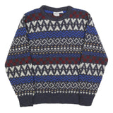 GIORGIO Womens Blue & Red Patterned Wool Jumper Crew Neck Cable Knit M Stylish