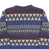GIORGIO Womens Blue & Red Patterned Wool Jumper Crew Neck Cable Knit M Stylish