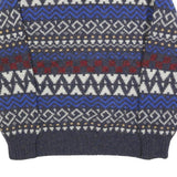 GIORGIO Womens Blue & Red Patterned Wool Jumper Crew Neck Cable Knit M Stylish