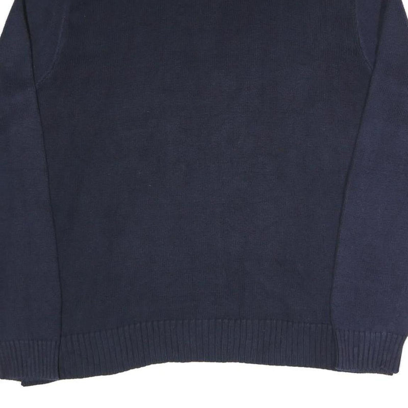 POLO RALPH LAUREN Mens Navy Blue Plain Cotton Blend Jumper Half Zip L Classic