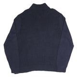 POLO RALPH LAUREN Mens Navy Blue Plain Cotton Blend Jumper Half Zip L Classic