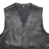 CASUCCI Mens Black Leather Waistcoat L Leather Plain Button Closure Stylish