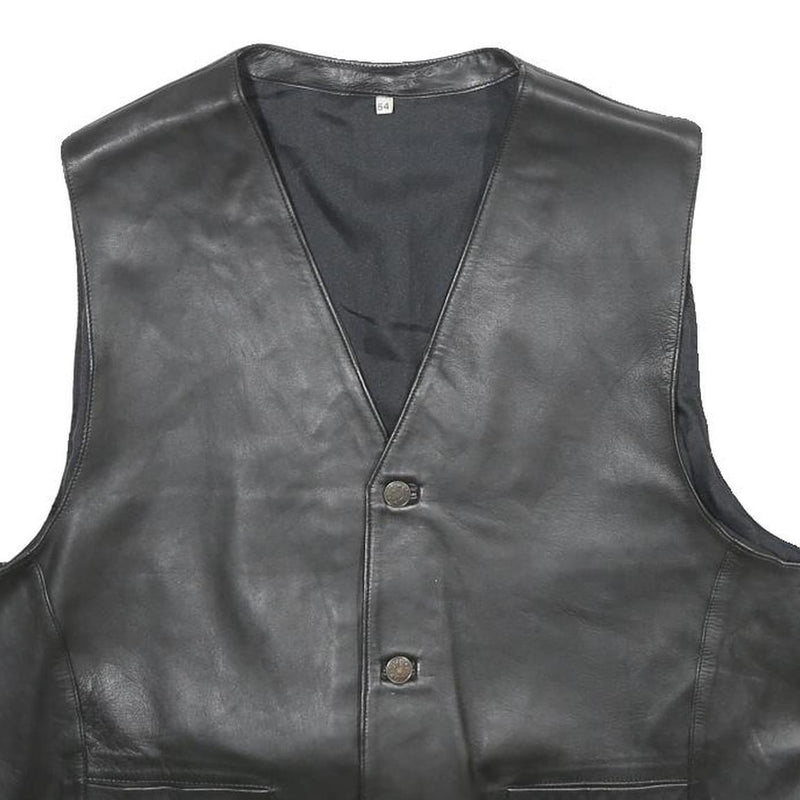CASUCCI Mens Black Leather Waistcoat L Leather Plain Button Closure Stylish